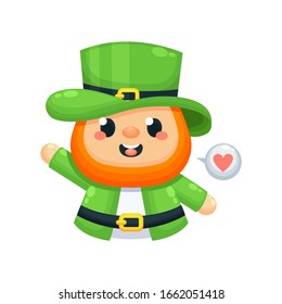 A cute character Leprechaun. St. Patrick's day symbol. Vector illustration.Isolated on white background.