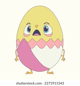 Cute character little chicken Easter egg. Easter. Vector illustration.