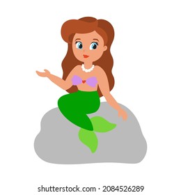 Cute character. Little mermaid. Colorful vector illustration. Cartoon style. Isolated on white background. Design element.