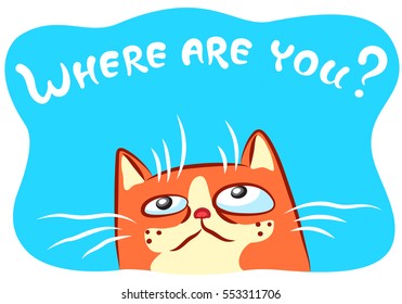 cute character lonely cat vector illustration