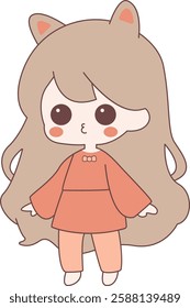 Cute Character with Long Hair and Animal Ears