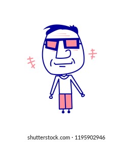 cute character a man with big head wearing glasses