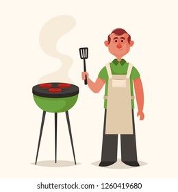 Cute Cartoon Character Young Man Cooking Stock Vector (Royalty Free ...