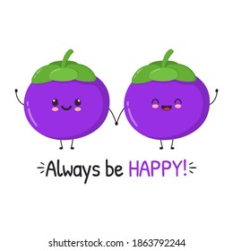 Cute Character Mangosteen with Different Expression. Vector Cartoon Illustration Set Collection