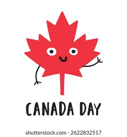 Cute character. Maple leaf. Canada day. Flat illustration. Vector design on white background.