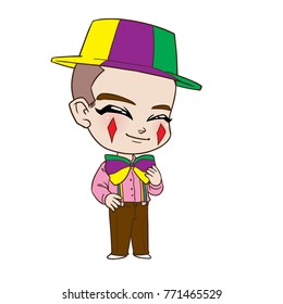 Cute character of Mardi Gras boy with hat