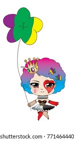 Cute character of Mardi Gras girl with bolloon