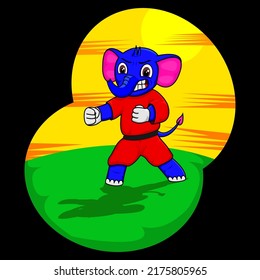 cute character, martial elephant vector, suitable for banners, children's books, and etc