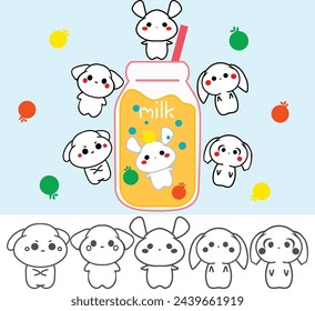 Cute character with milk drink illustration vector