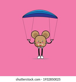cute character mouse playing parachute