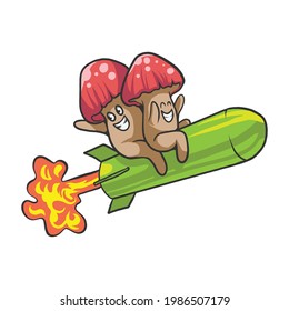 Cute Character Mushroom Drive a Rocket