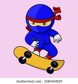 cute character, ninja playing skateboard, suitable for flayer, banner, logo, t-shirt, and other needs