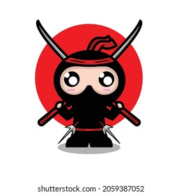 Cute Character Ninja with Swords