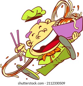 cute character noodle chef mascot vector logo with smile funny expression