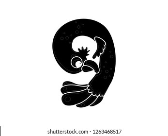 cute character number for kids, vector number nine silhouette