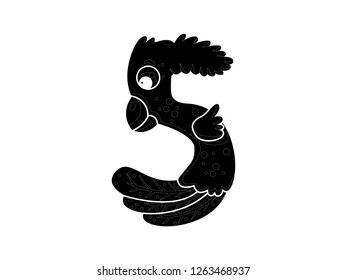 cute character number kids, vector number five silhouette