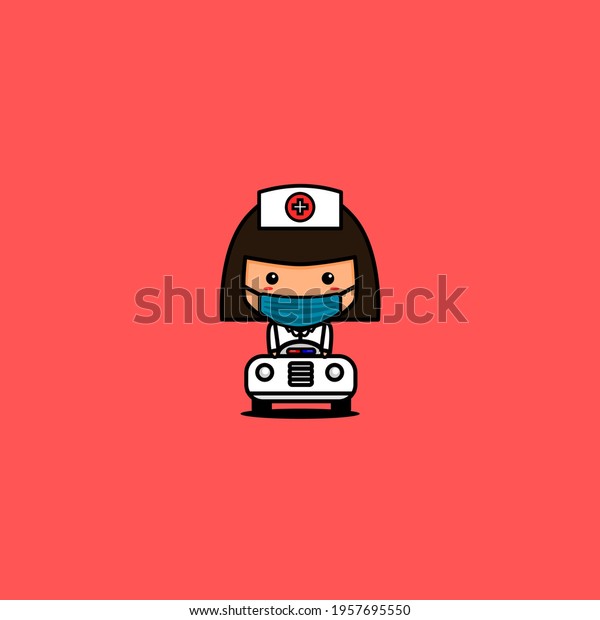 cute character of nurse\
driving car