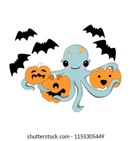 cute character octopus for holiday halloween in cartoon style