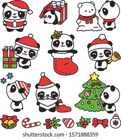 cute character panda, funny bear merry christmas