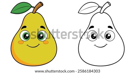 Cute Character of Pear Fruit Cartoon Coloring Book For Kids Printable Vector