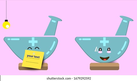 Cute character pestle and mortar with memo icon.