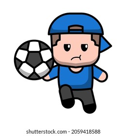 cute character playing football illustration vector graphic
