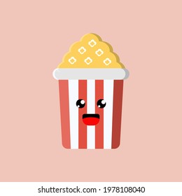 Cute Character Popcorn Corn in Cinema Icon, Logo, and illustration Vector