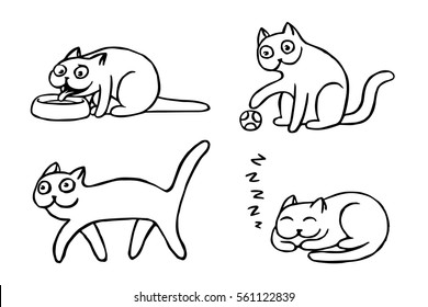 Cute character pussycat emoticons set vector illustration