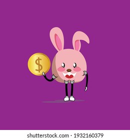 cute character rabbit with gold coin