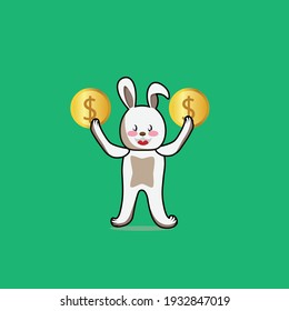 cute character rabbit with gold coin