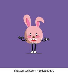 cute character rabbit lifting barbell, gym