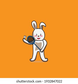 cute character rabbit playing badminton