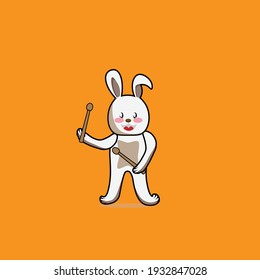 cute character rabbit with stick drum