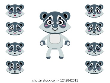 Cute character raccoon. Face designer. Swap faces move body parts and change mood in a few clicks. 100% vector.