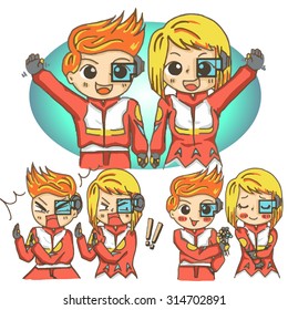 Cute character of racing driver, racing couple