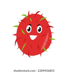 cute character rambutan fruit. isolated on a white background. suitable for mascot, children's book, icon, t-shirt design etc. fruit, food, vegetarian, health concept. flat vector design illustration