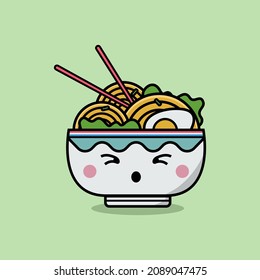 Cute character ramen noodle in cartoon style illustration