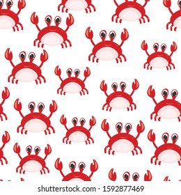 Cute character red crabs , fashion , food vector seamless pattern on white background . Concept for print, web design , cards, textile , web design 