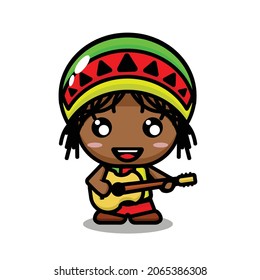 Cute Character Reggae Boy With Guitar