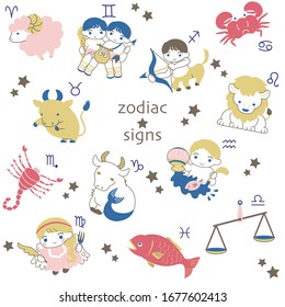 Cute character set of 12 constellations