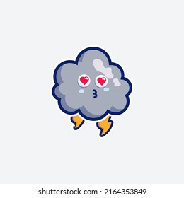 juego de caracteres lindo conjunto de mascota y nube de diseño de pegatinas para la expresión de emoticono de compras en línea cara y nube de tormenta