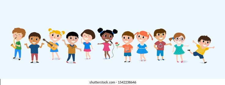 Cute Character Set Kids Group Children Stock Vector (Royalty Free ...