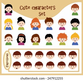 cute character set with various expressions usable for each character