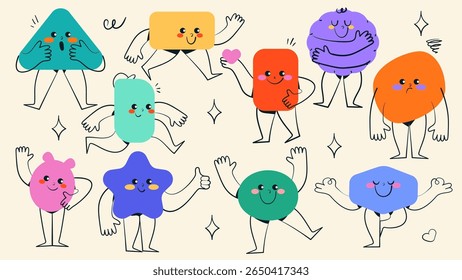 Cute character shape element set with facial expression. Doodle style isolated vector illustration.