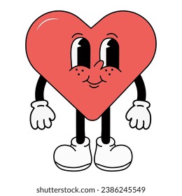 cute character in the shape of a heart in the style of a groovy. vector illustration for valentine's day