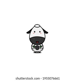 cute character of sheep holding grass
