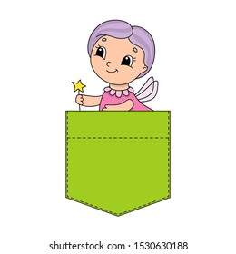 Cute character in shirt pocket. Colorful vector illustration. Cartoon style. Isolated on white background. Design element. Template for your shirts, books, stickers, cards, posters.