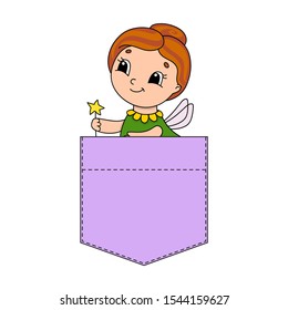 Cute character in shirt pocket. Colorful vector illustration. Cartoon style. Isolated on white background. Design element. Template for your shirts, books, stickers, cards, posters.