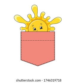 Cute character in shirt pocket. Colorful vector illustration. Cartoon style. Isolated on white background. Design element. Template for your shirts, stickers.