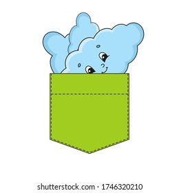 Cute character in shirt pocket. Colorful vector illustration. Cartoon style. Isolated on white background. Design element. Template for your shirts, stickers.
